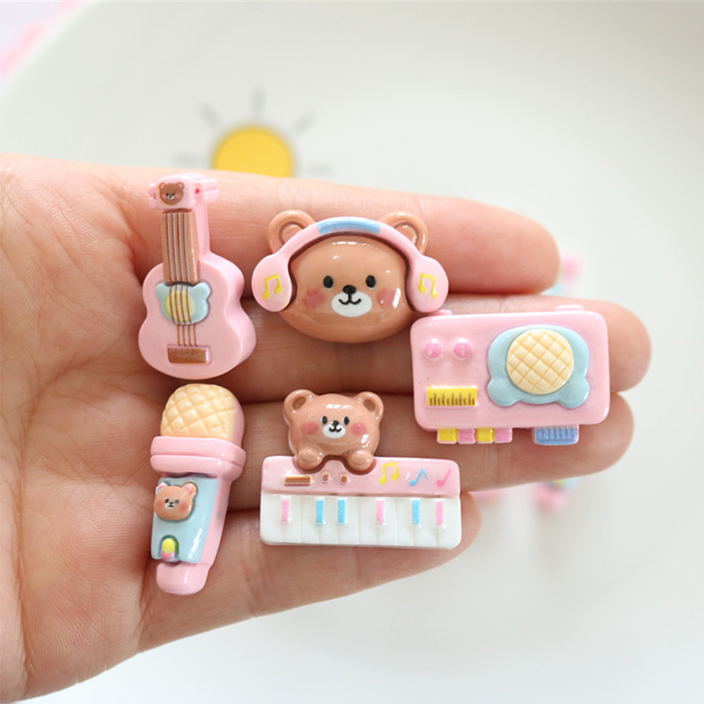 Musical Instruments Cartoon - 10PCS Shiny Bear Musical Instrument Resin