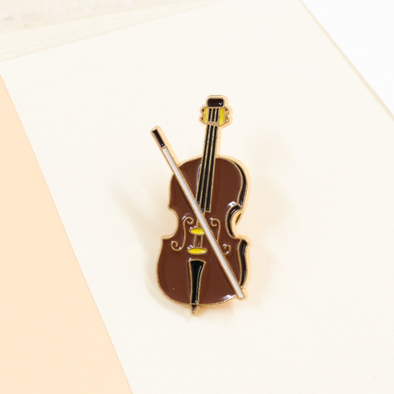 Musical Instruments Cartoon - Cartoon Violin Enamel Pin Badge Brown