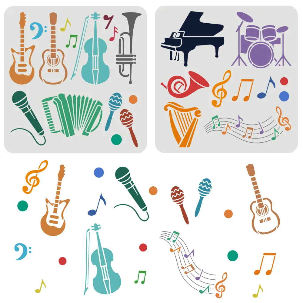 2pcs Musical Instruments Stenc - Musical Instrument In Drawing review and price